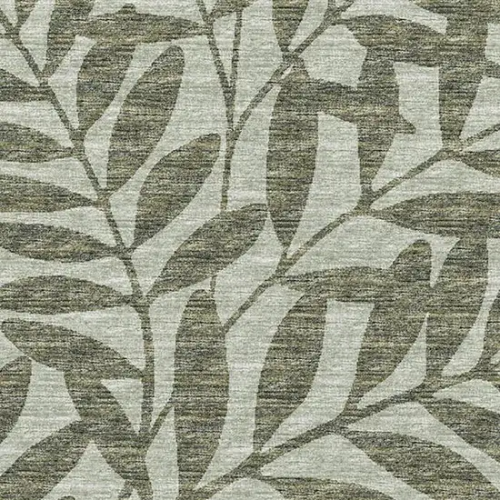 Fern Green And Ivory Botanical Leaves Washable Area Rug With UV Protection Photo 9