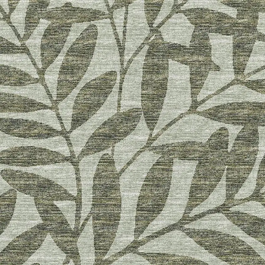 Fern Green And Ivory Botanical Leaves Washable Area Rug With UV Protection Photo 9