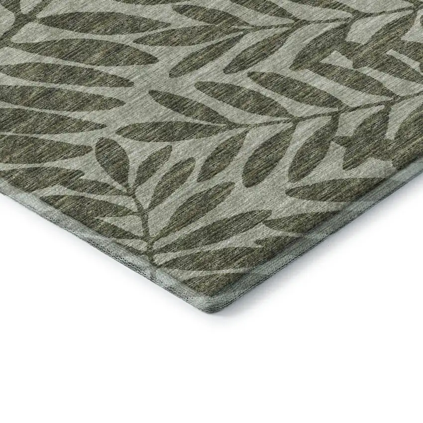 Fern Green And Ivory Botanical Leaves Washable Area Rug With UV Protection Photo 7