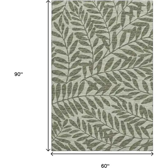 Fern Green And Ivory Botanical Leaves Washable Area Rug With UV Protection Photo 3