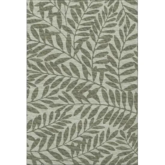 Fern Green And Ivory Botanical Leaves Washable Area Rug With UV Protection Photo 6