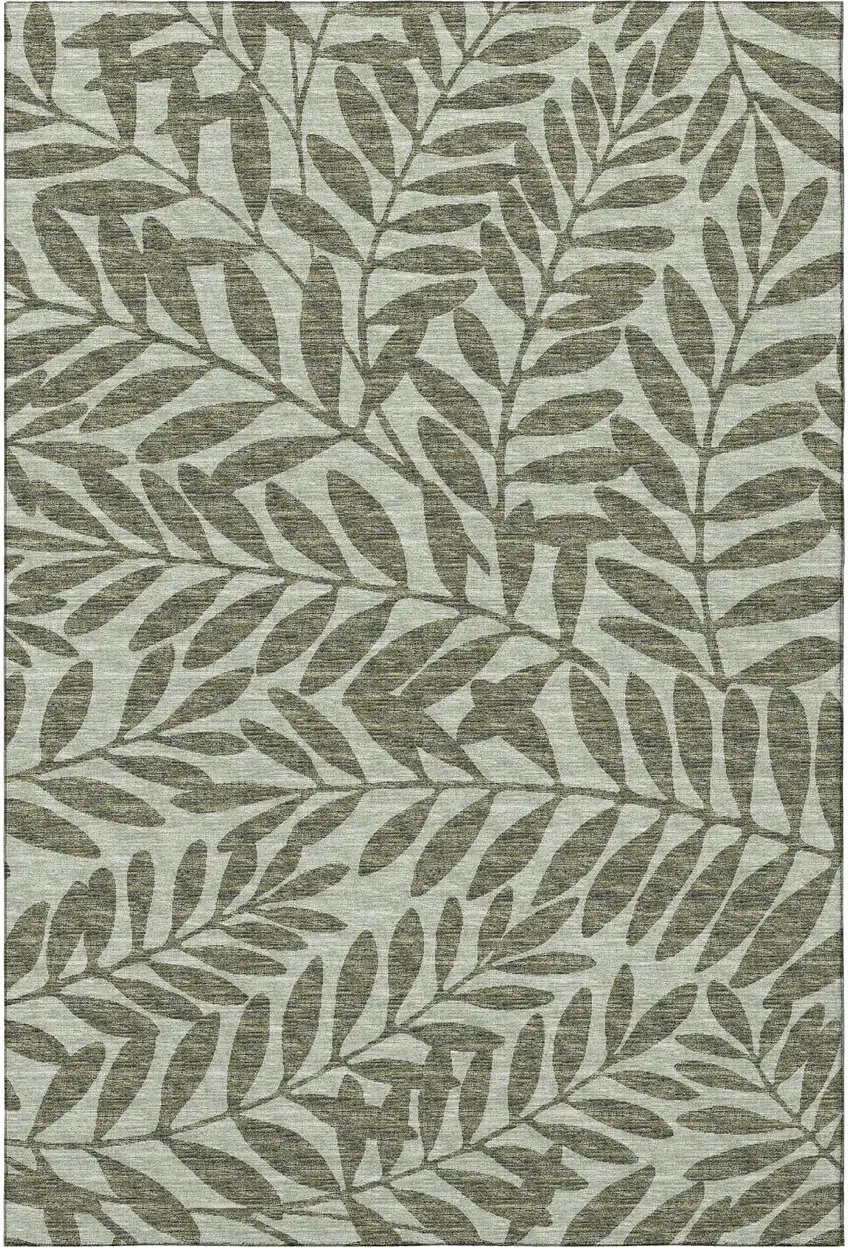 Fern Green And Ivory Botanical Leaves Washable Area Rug With UV Protection Photo 6