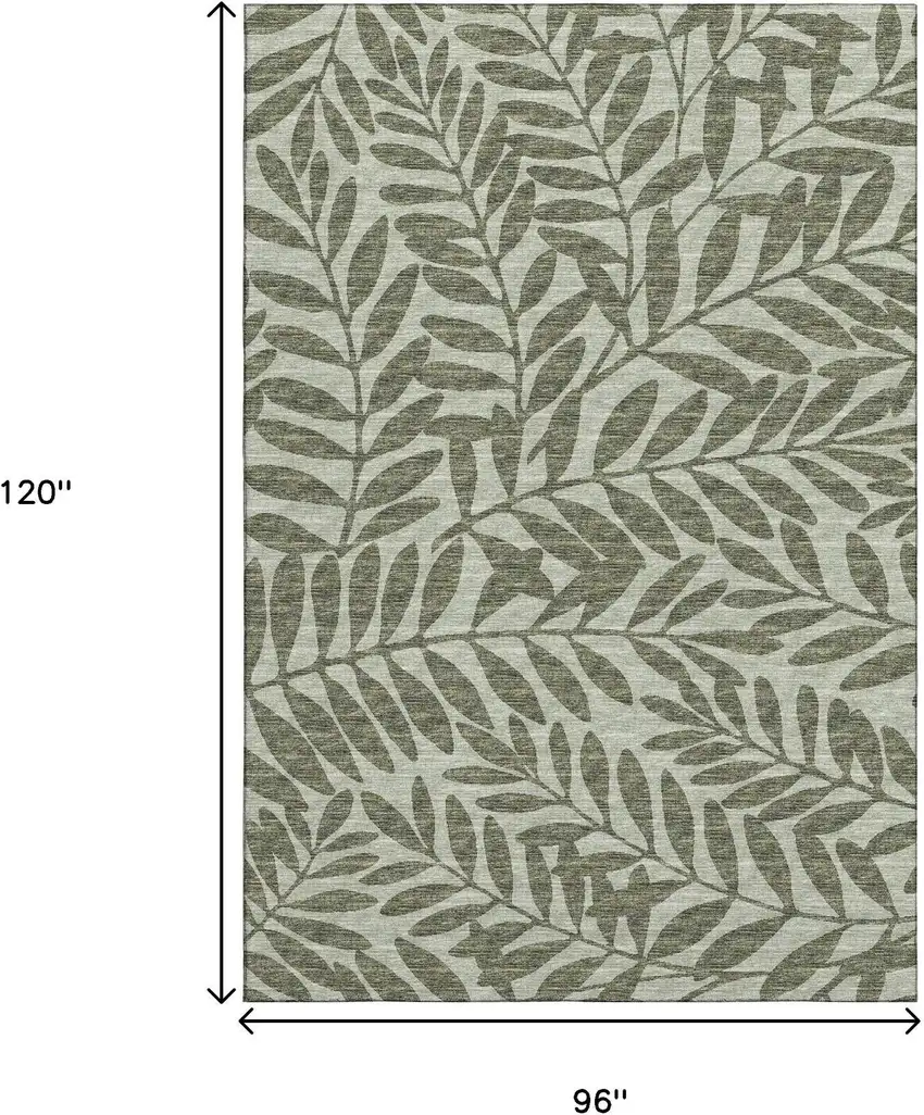 Fern Green And Ivory Botanical Leaves Washable Area Rug With UV Protection Photo 3