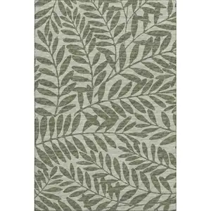 Photo of Fern Green And Ivory Botanical Leaves Washable Area Rug With UV Protection