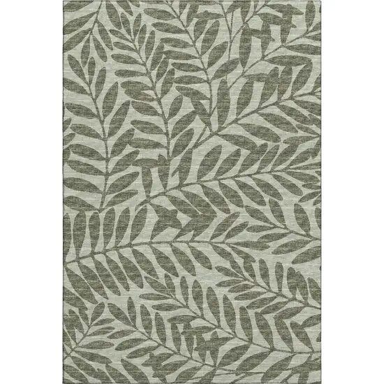 Fern Green And Ivory Botanical Leaves Washable Area Rug With UV Protection Photo 2