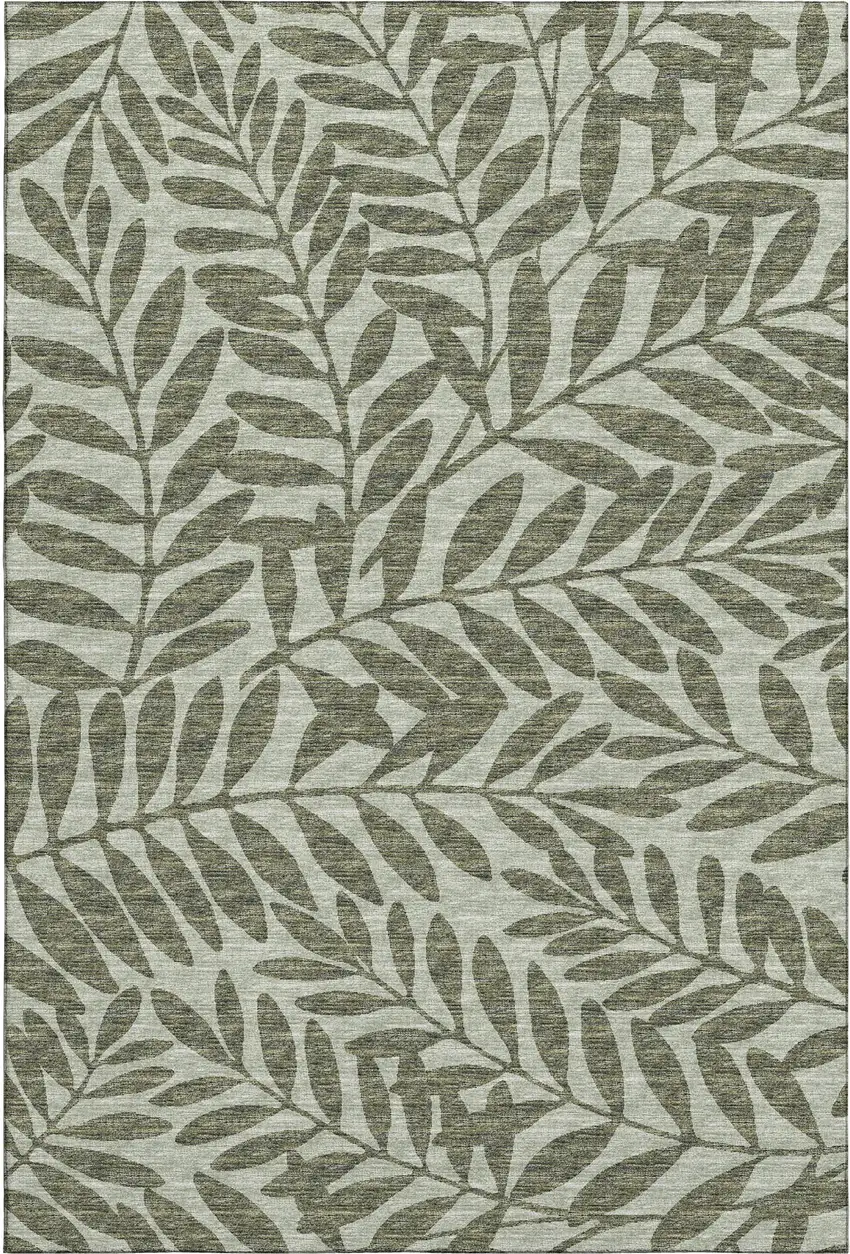 Fern Green And Ivory Botanical Leaves Washable Area Rug With UV Protection Photo 2