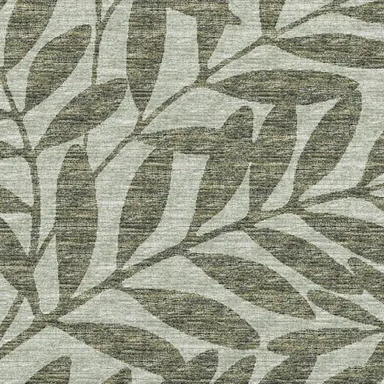 Fern Green And Ivory Botanical Leaves Washable Area Rug With UV Protection Photo 9