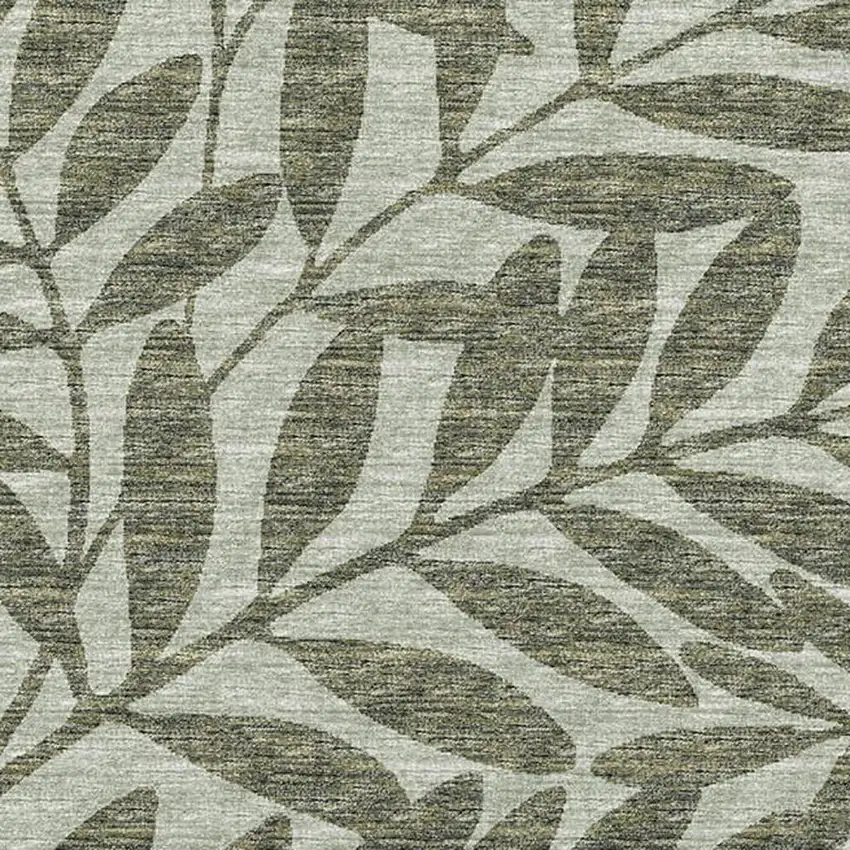 Fern Green And Ivory Botanical Leaves Washable Area Rug With UV Protection Photo 9