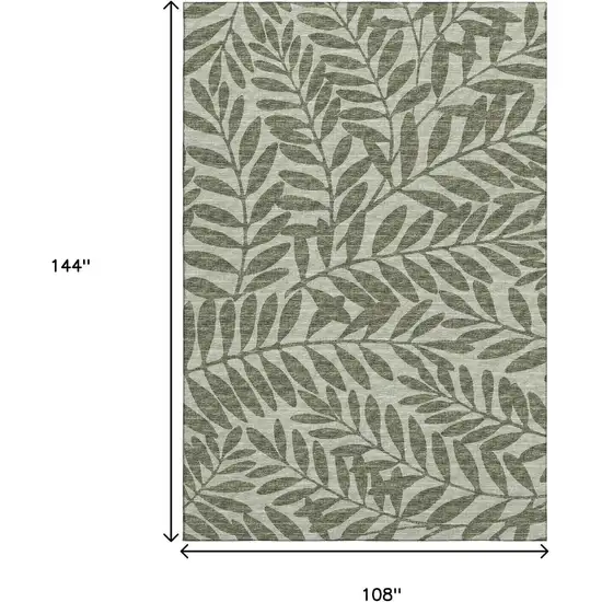 Fern Green And Ivory Botanical Leaves Washable Area Rug With UV Protection Photo 3
