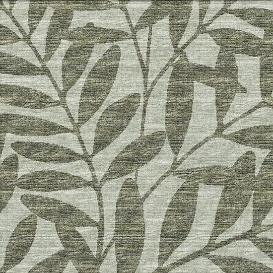 Fern Green And Ivory Botanical Leaves Washable Area Rug With UV Protection Photo 9