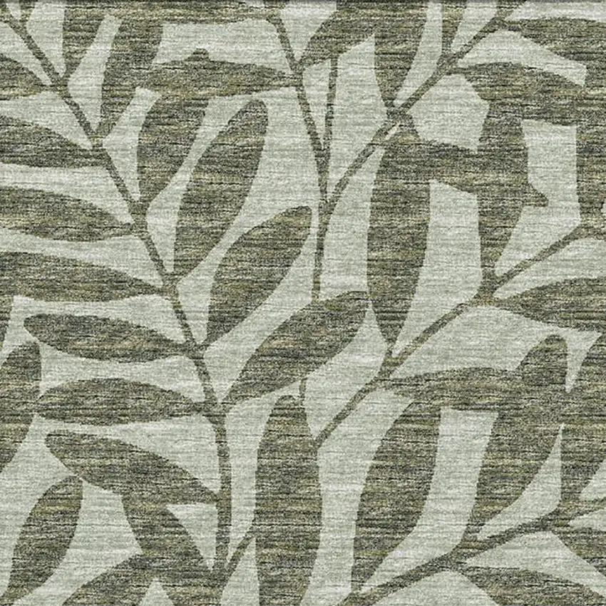 Fern Green And Ivory Botanical Leaves Washable Area Rug With UV Protection Photo 9