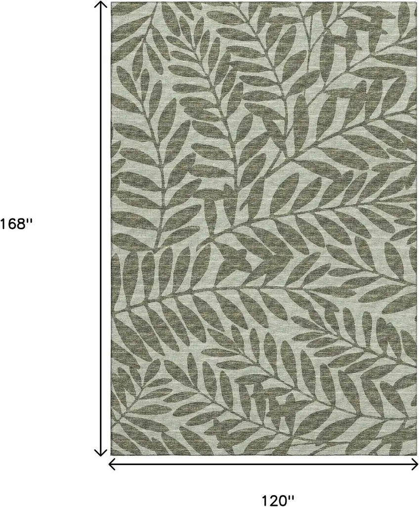 Fern Green And Ivory Botanical Leaves Washable Area Rug With UV Protection Photo 3