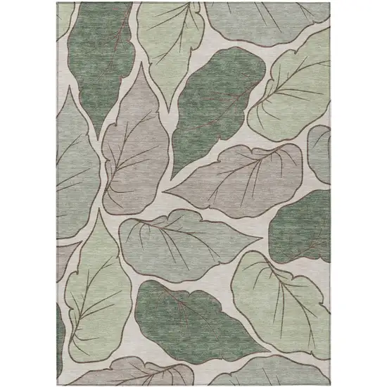 Fern Green And Ivory Botanical Leaves Washable Indoor Outdoor Area Rug Photo 2