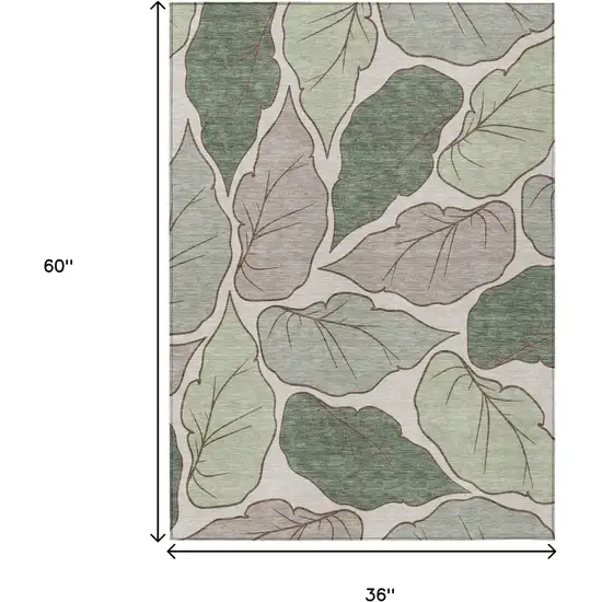 Fern Green And Ivory Botanical Leaves Washable Indoor Outdoor Area Rug Photo 3