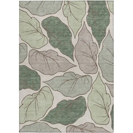 Fern Green And Ivory Botanical Leaves Washable Indoor Outdoor Area Rug Photo 4