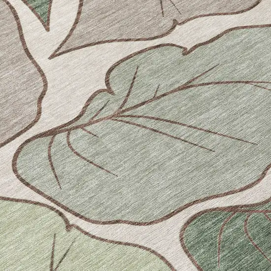 Fern Green And Ivory Botanical Leaves Washable Indoor Outdoor Area Rug Photo 8