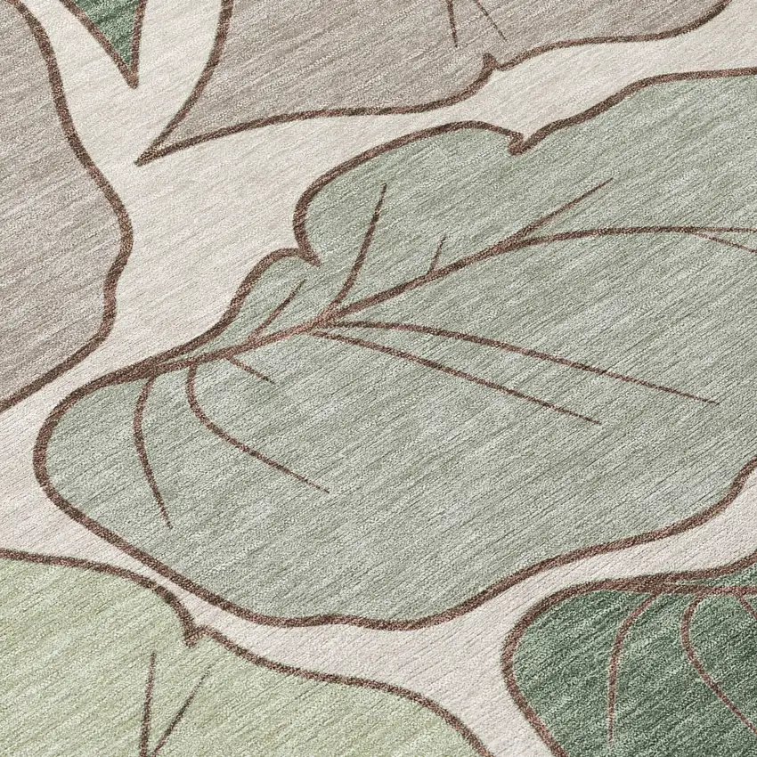 Fern Green And Ivory Botanical Leaves Washable Indoor Outdoor Area Rug Photo 8