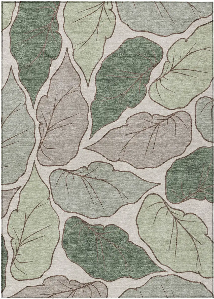 Fern Green And Ivory Botanical Leaves Washable Indoor Outdoor Area Rug Photo 2