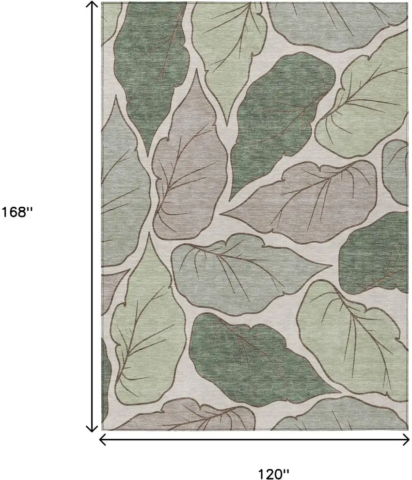 Fern Green And Ivory Botanical Leaves Washable Indoor Outdoor Area Rug Photo 3