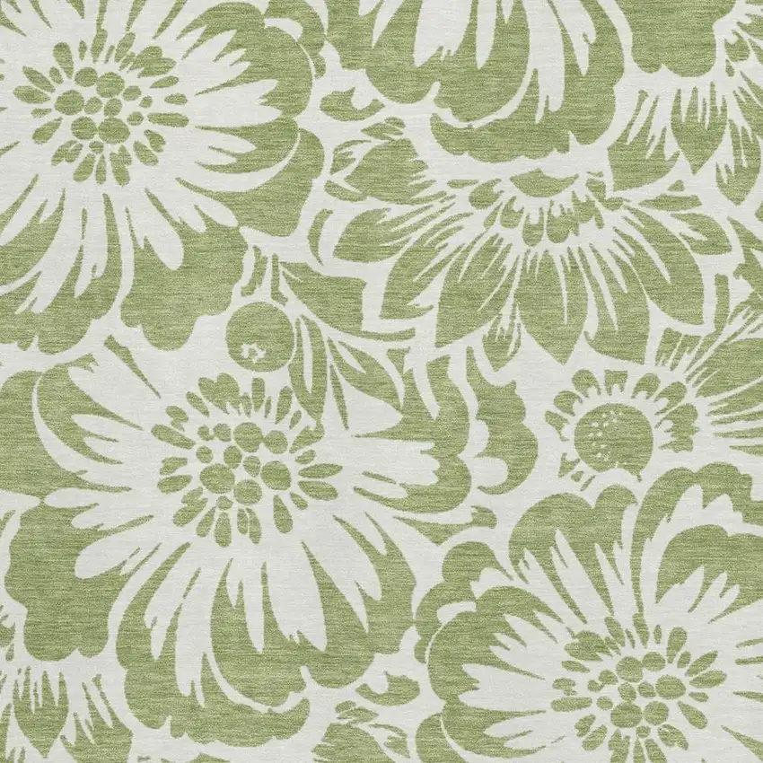 Fern Green And Ivory Floral Washable Area Rug With UV Protection Photo 4