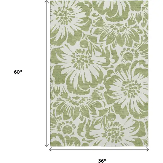 Fern Green And Ivory Floral Washable Area Rug With UV Protection Photo 3