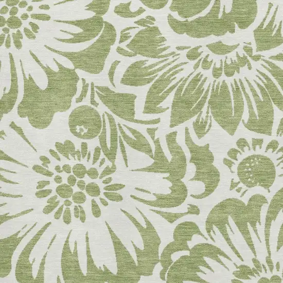 Fern Green And Ivory Floral Washable Area Rug With UV Protection Photo 3