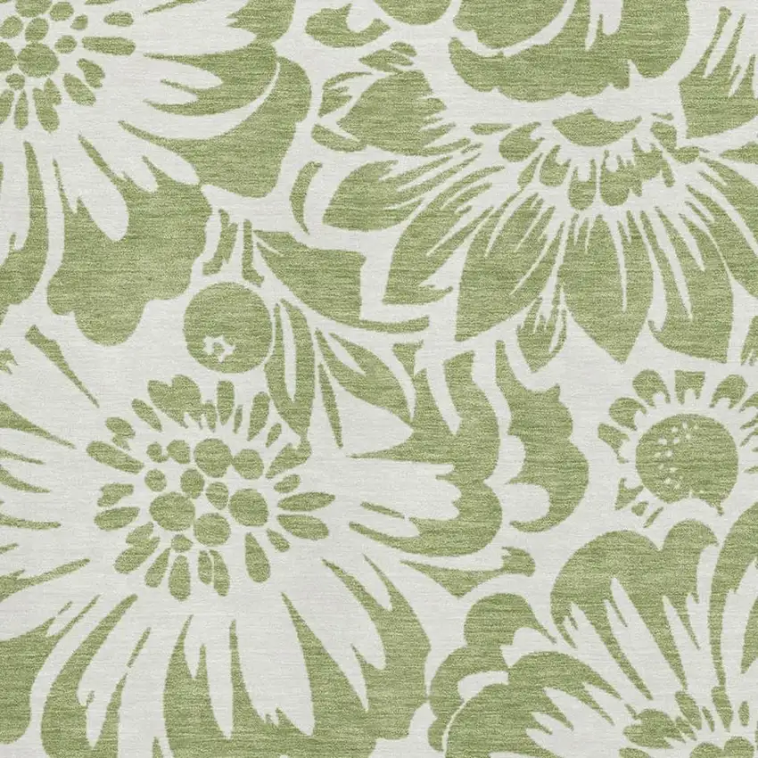 Fern Green And Ivory Floral Washable Area Rug With UV Protection Photo 3