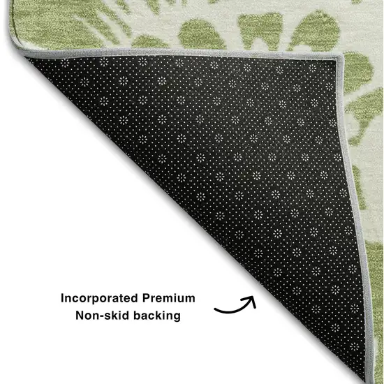 Fern Green And Ivory Floral Washable Area Rug With UV Protection Photo 7