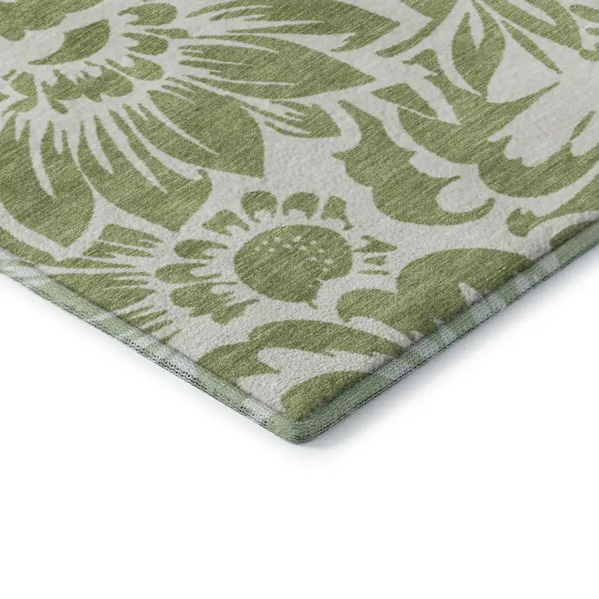 Fern Green And Ivory Floral Washable Area Rug With UV Protection Photo 8