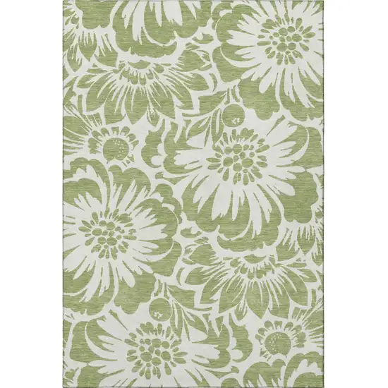 Fern Green And Ivory Floral Washable Area Rug With UV Protection Photo 4