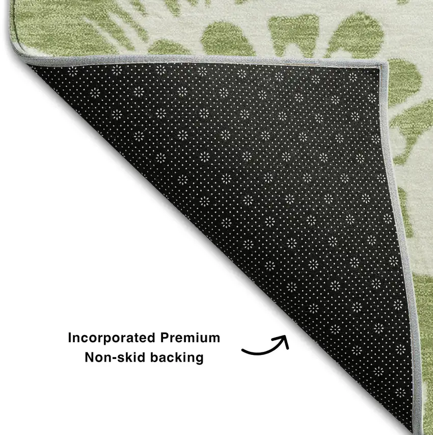 Fern Green And Ivory Floral Washable Area Rug With UV Protection Photo 7