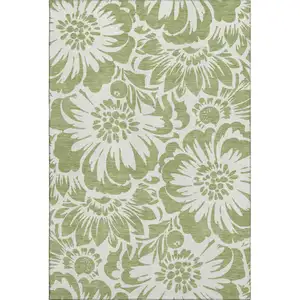 Photo of Fern Green And Ivory Floral Washable Area Rug With UV Protection