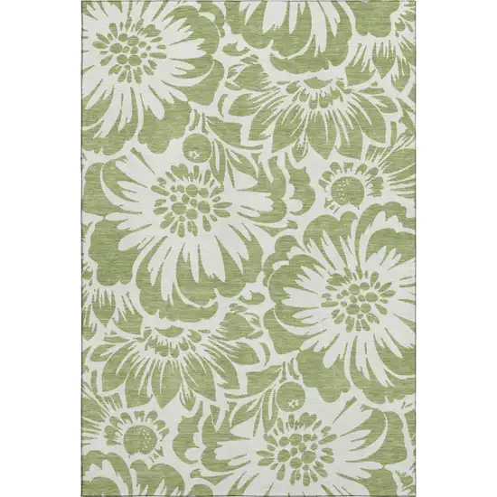 Fern Green And Ivory Floral Washable Area Rug With UV Protection Photo 1