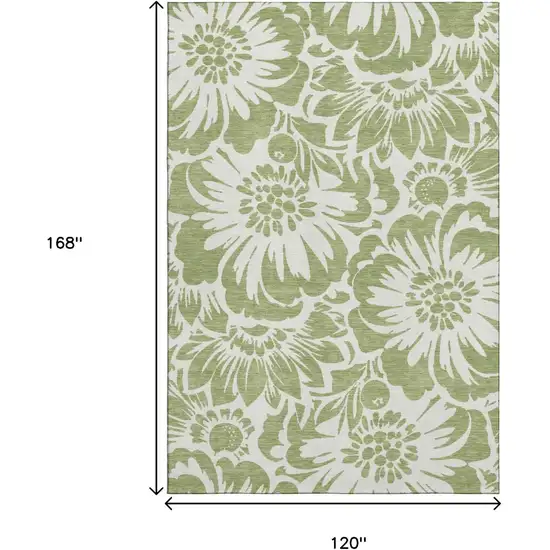 Fern Green And Ivory Floral Washable Area Rug With UV Protection Photo 3