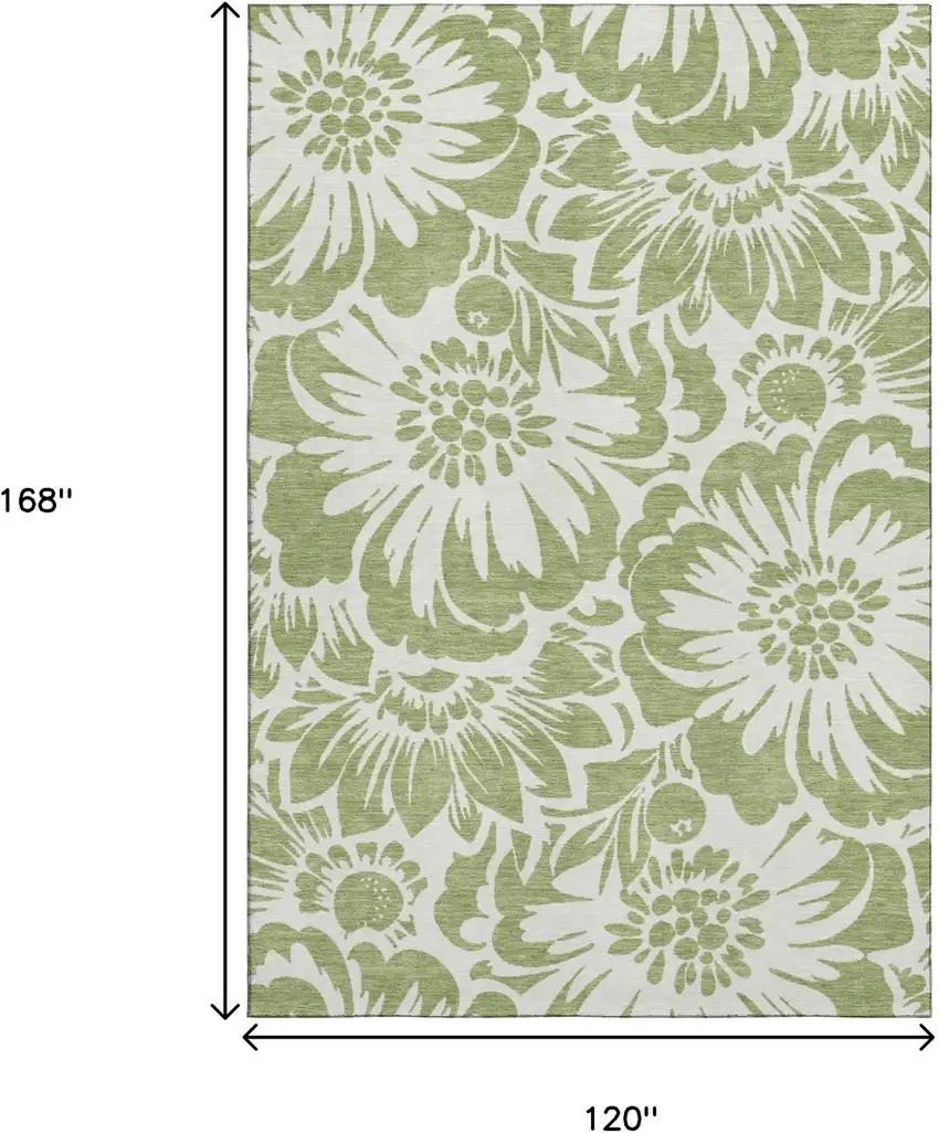 Fern Green And Ivory Floral Washable Area Rug With UV Protection Photo 3