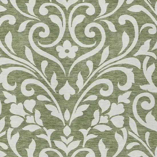 Fern Green And Ivory Floral Washable Indoor Outdoor Area Rug Photo 6