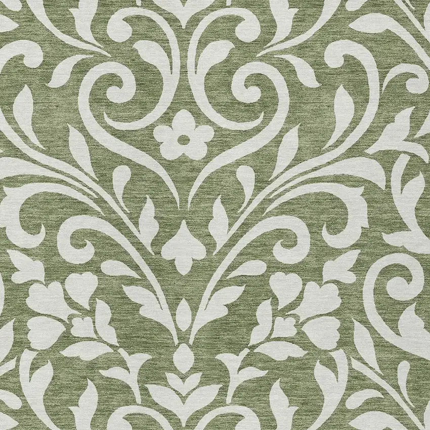 Fern Green And Ivory Floral Washable Indoor Outdoor Area Rug Photo 6
