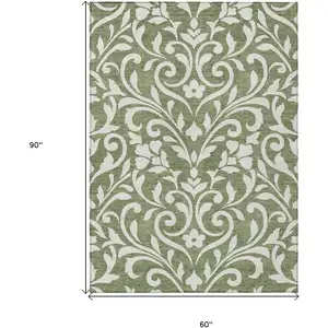 Photo of Fern Green And Ivory Floral Washable Indoor Outdoor Area Rug