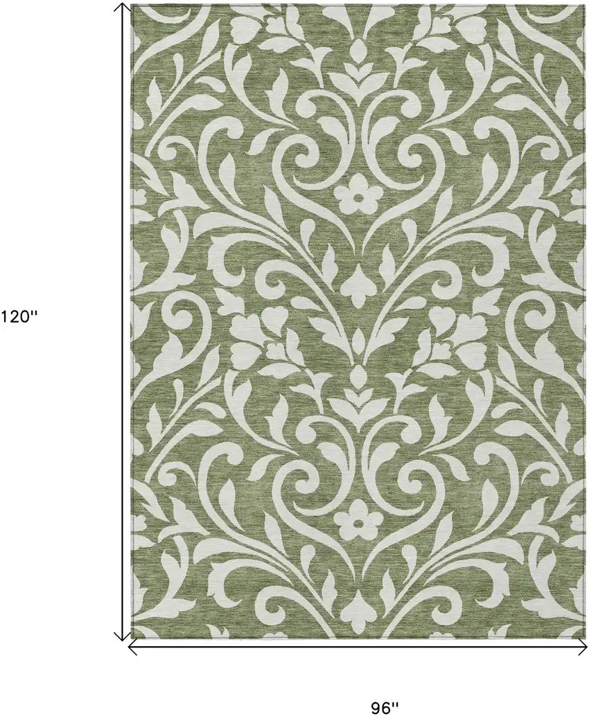 Fern Green And Ivory Floral Washable Indoor Outdoor Area Rug Photo 3