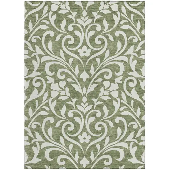 Fern Green And Ivory Floral Washable Indoor Outdoor Area Rug Photo 6