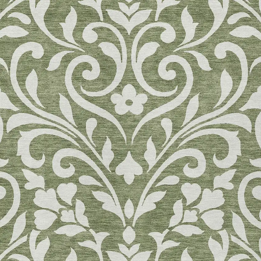 Fern Green And Ivory Floral Washable Indoor Outdoor Area Rug Photo 6