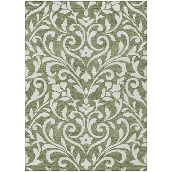 Fern Green And Ivory Floral Washable Indoor Outdoor Area Rug Photo 2