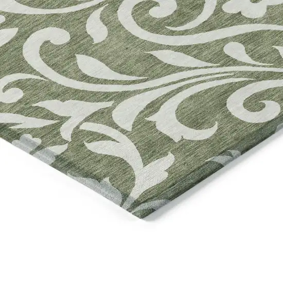 Fern Green And Ivory Floral Washable Indoor Outdoor Area Rug Photo 5