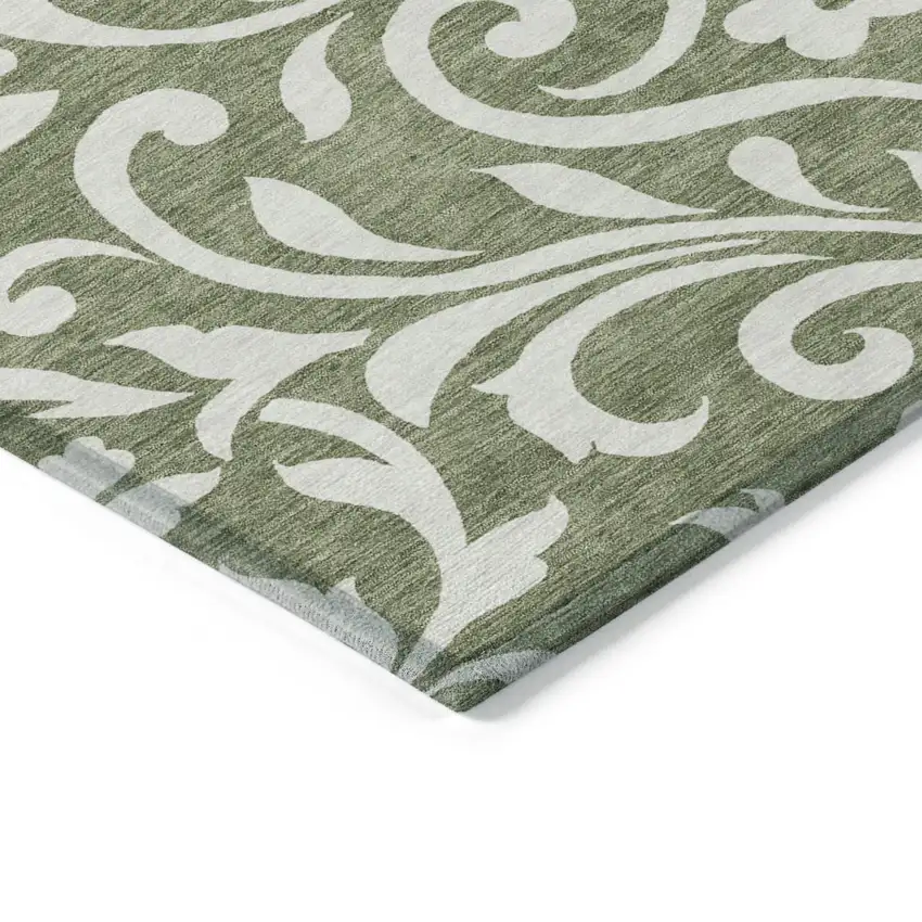Fern Green And Ivory Floral Washable Indoor Outdoor Area Rug Photo 5