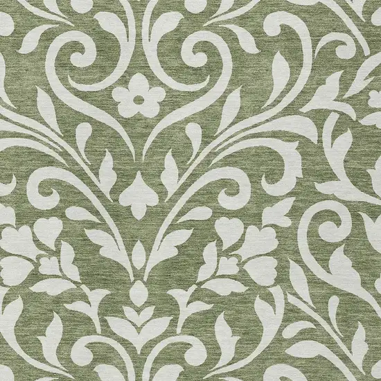 Fern Green And Ivory Floral Washable Indoor Outdoor Area Rug Photo 6