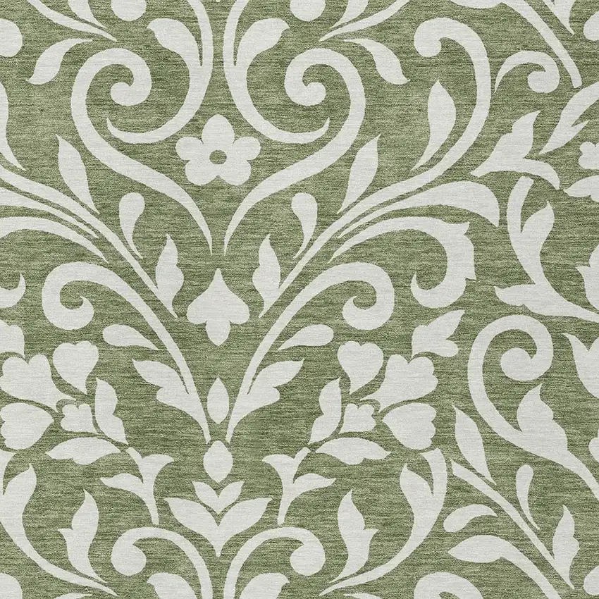 Fern Green And Ivory Floral Washable Indoor Outdoor Area Rug Photo 6