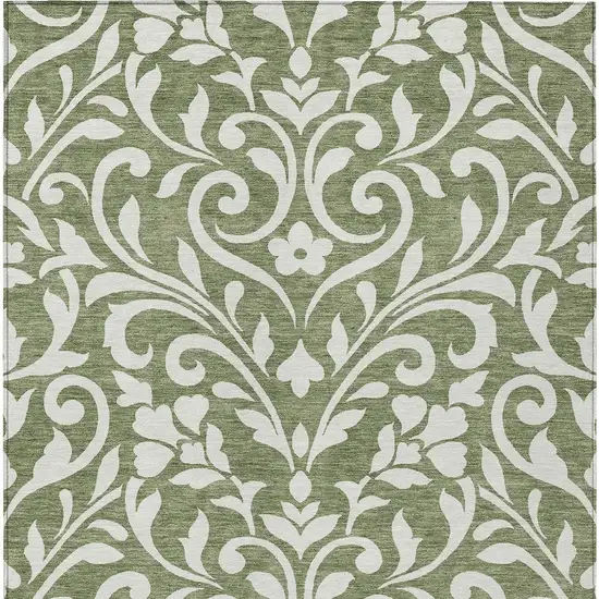 Fern Green And Ivory Floral Washable Indoor Outdoor Area Rug Photo 7
