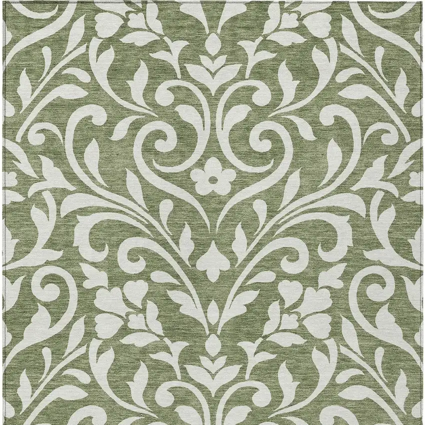 Fern Green And Ivory Floral Washable Indoor Outdoor Area Rug Photo 7