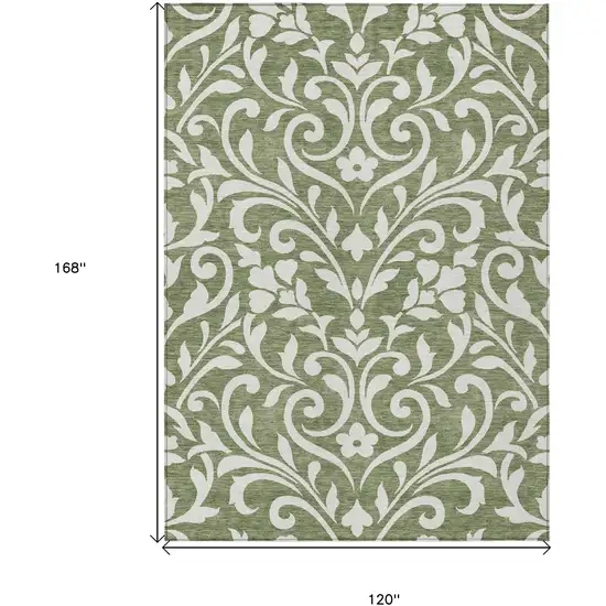 Fern Green And Ivory Floral Washable Indoor Outdoor Area Rug Photo 3
