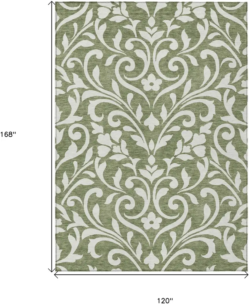Fern Green And Ivory Floral Washable Indoor Outdoor Area Rug Photo 3